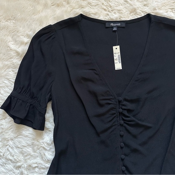 Madewell Blouse Daylight Top Covered Button Front True Black 00 NWT New - Picture 5 of 11